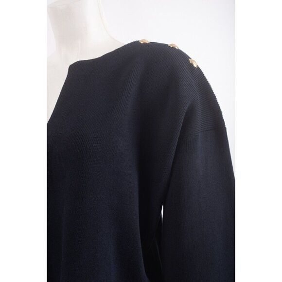 Massimo Dutti Womans Sweater Size M Navy Blue Gold Buttons V-Neck 5694/525 NWT - Picture 4 of 6
